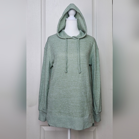 SO Cozy Waffle Knit Tunic Hoodie Sweater XS SEAFOAM TEAL SAGE LIGHT GREEN - Picture 4 of 9